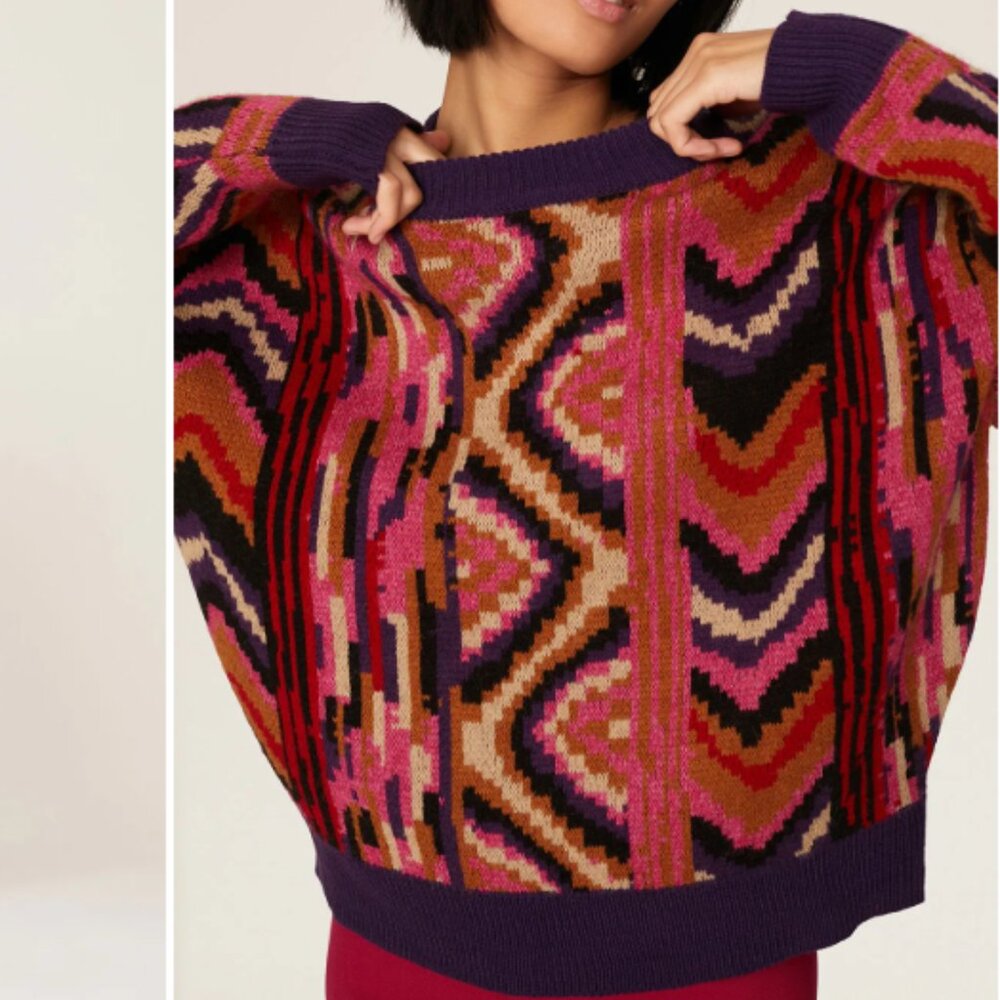 Farm Rio Red Stripe Patches Sweater Size M